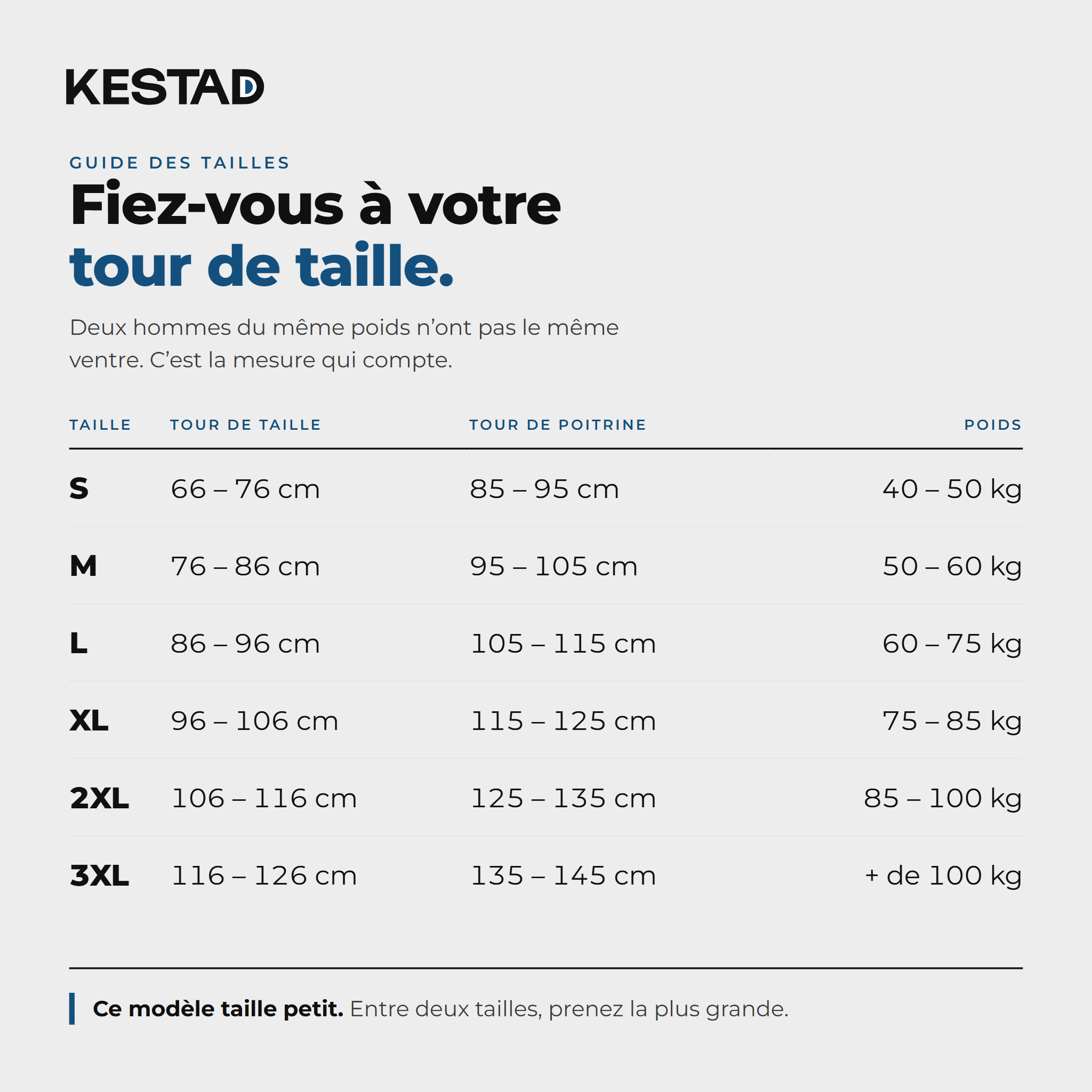 Guide des tailles KESTAD