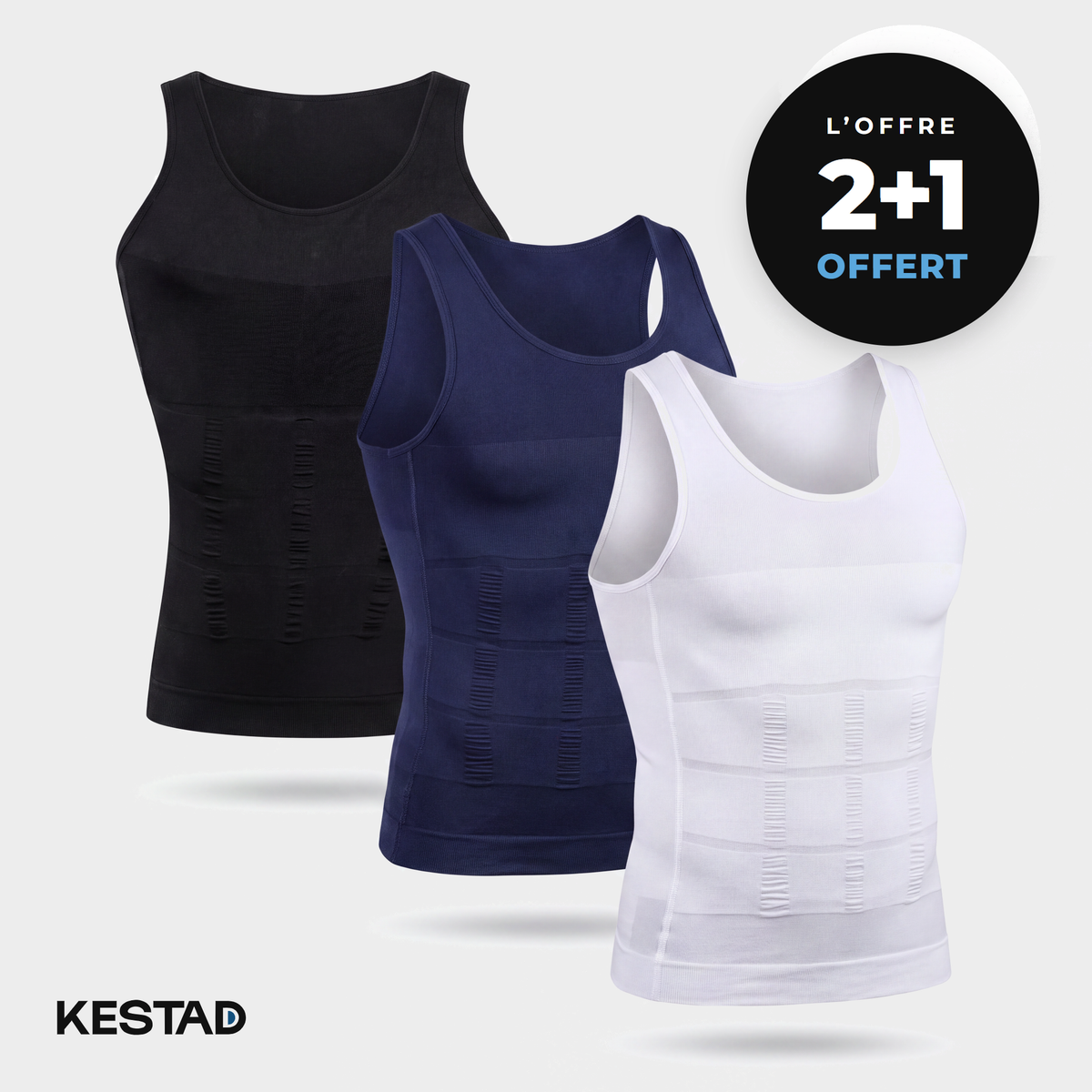 Débardeur de maintien KESTAD en noir, bleu marine et blanc — offre 2 achetés, le 3ᵉ offert