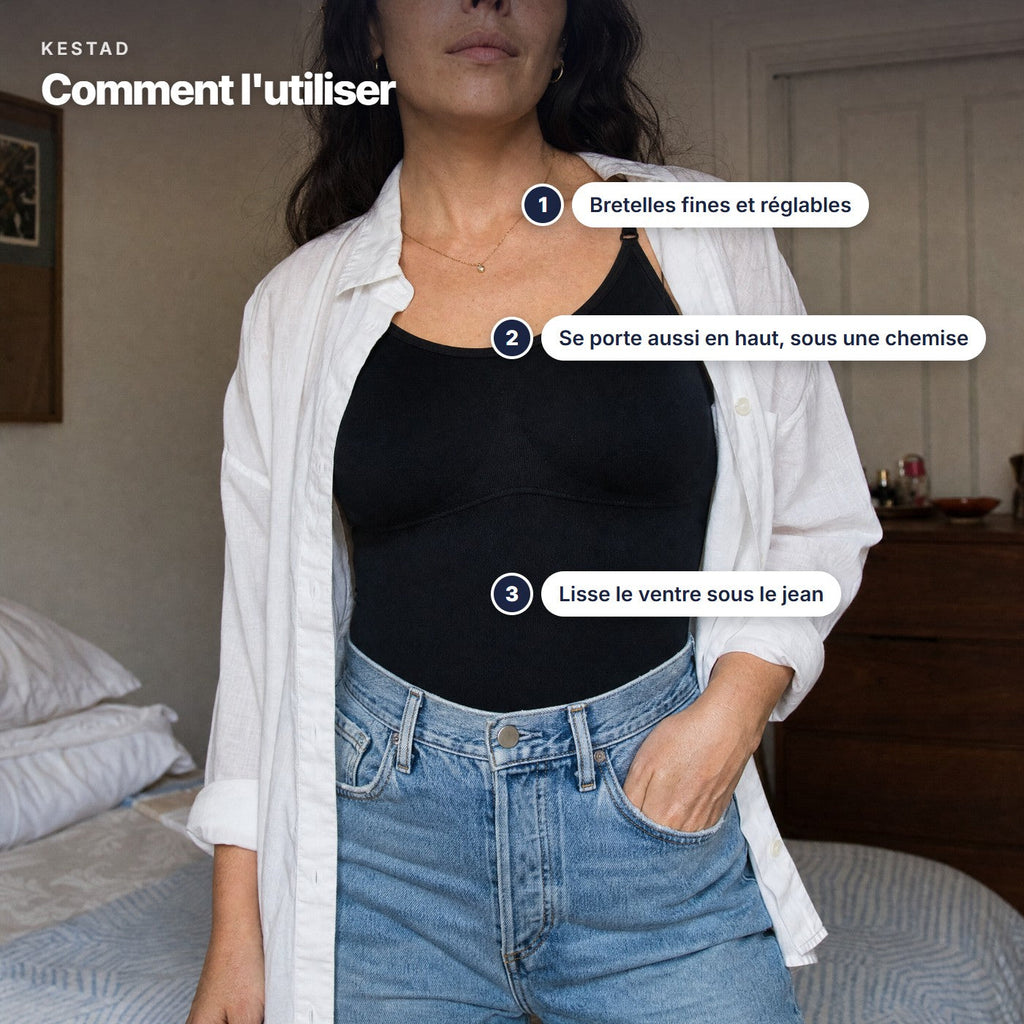 Comment porter le body gainant KESTAD : bretelles réglables, dessous ou en haut