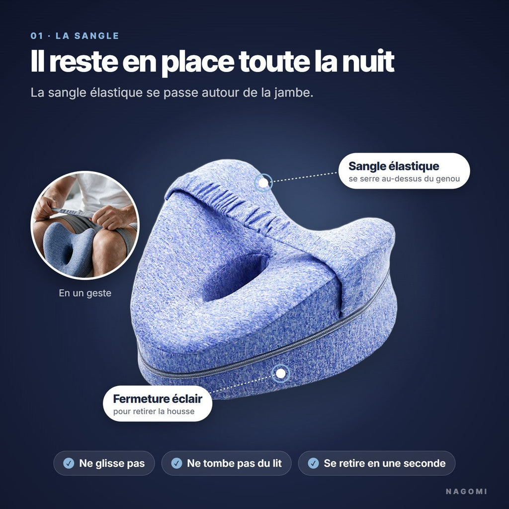La sangle élastique et la fermeture éclair du coussin de genoux NAGOMI