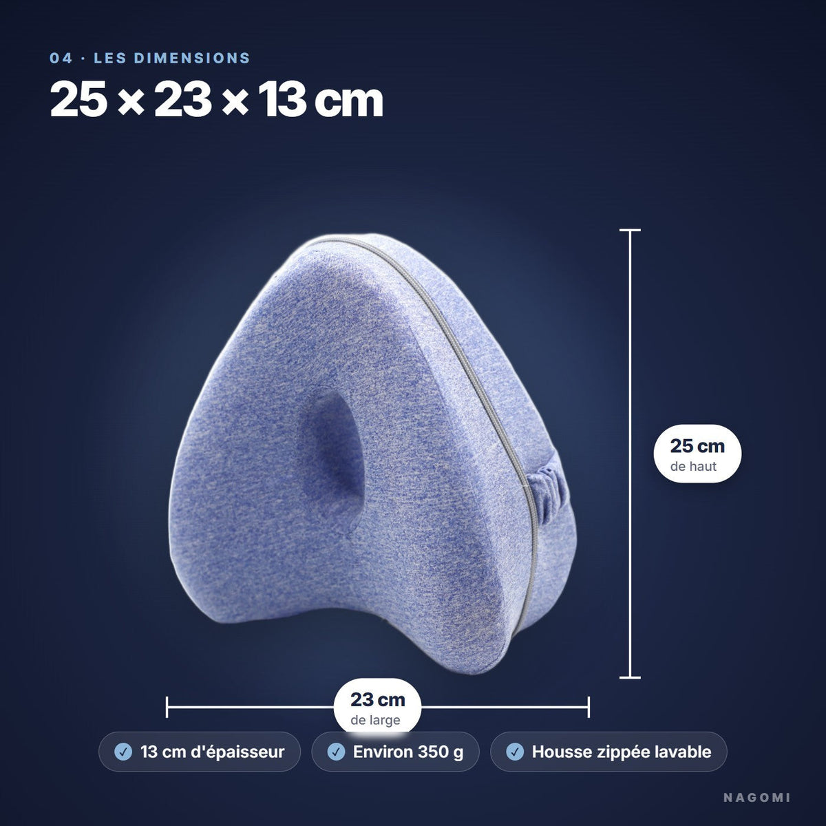 Dimensions du coussin de genoux NAGOMI : 25 × 23 × 13 cm