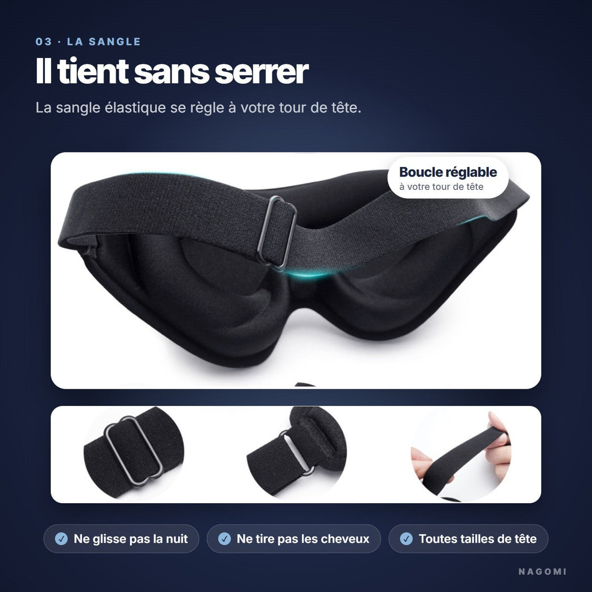 La sangle élastique réglable du masque NAGOMI