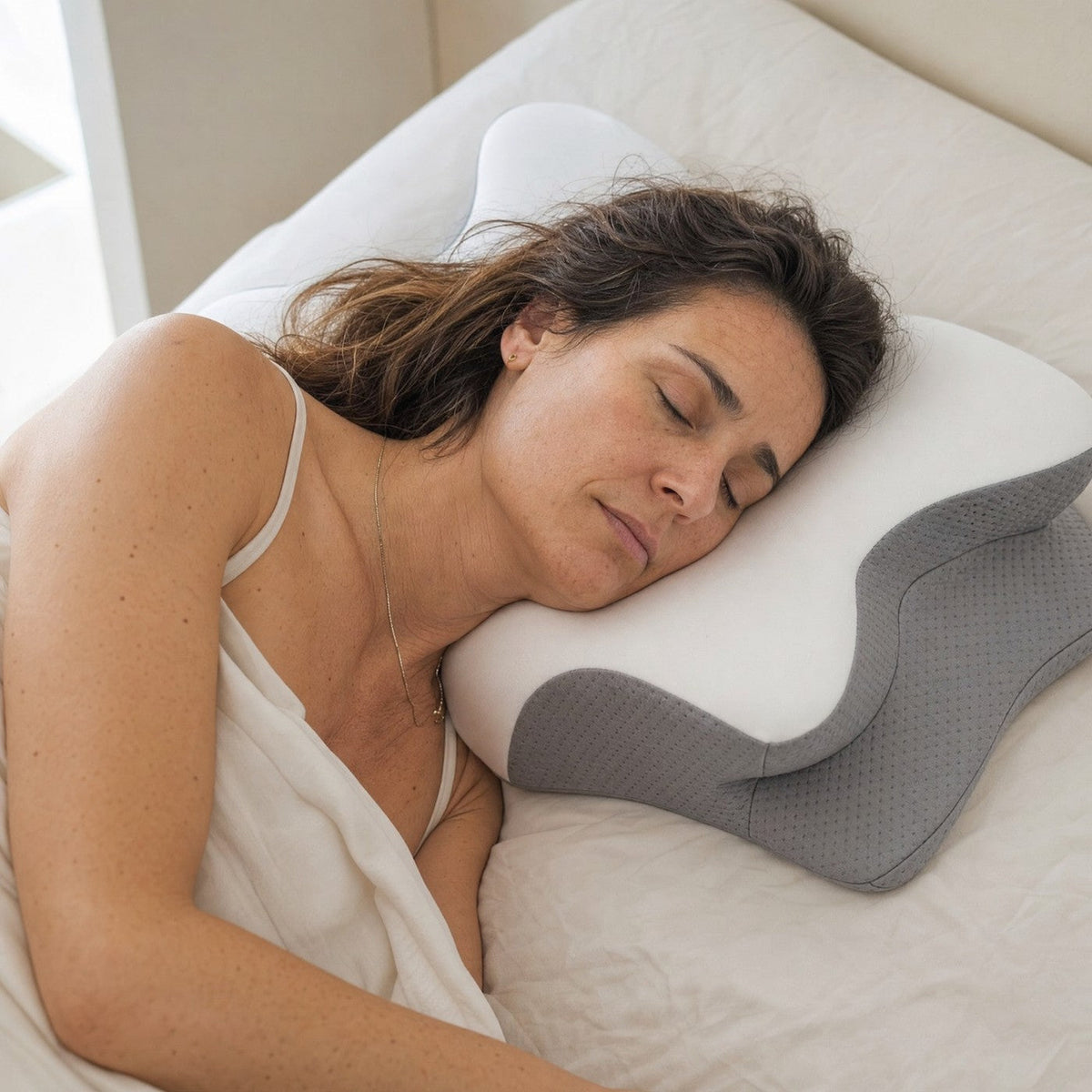 Femme qui dort sur le côté sur l'oreiller cervical NAGOMI