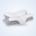 Oreiller cervical NAGOMI à mémoire de forme, dessus blanc et flancs en maille grise